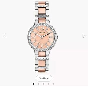 Stunning Fossil Rose Gold and Silver Crystal Watch Classic Ladies Watch